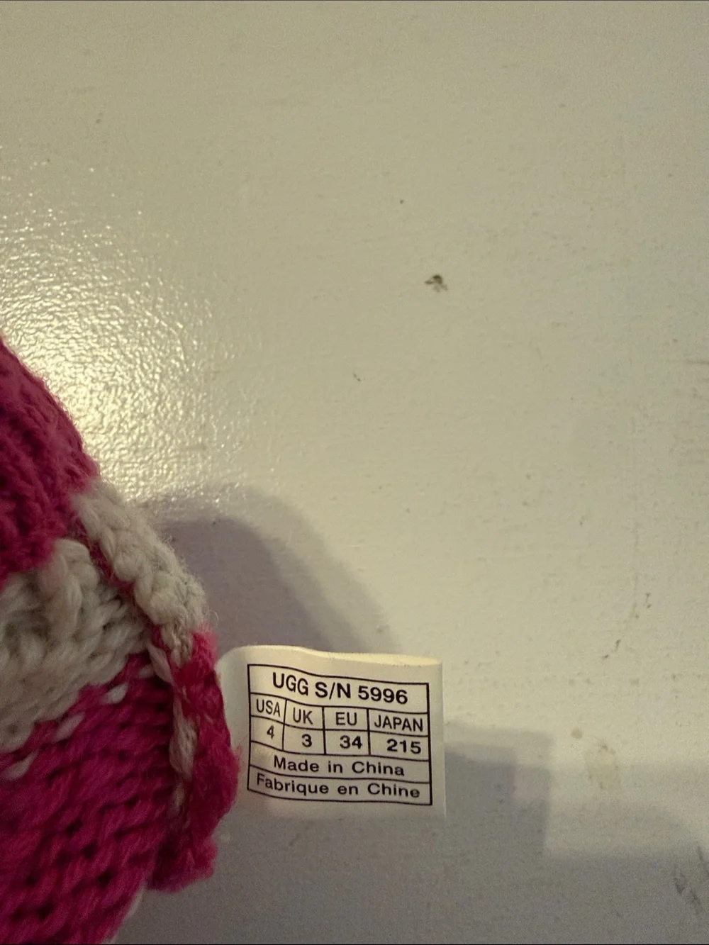 UGG Kids Hot Pink & Cream Striped Knit Slippers